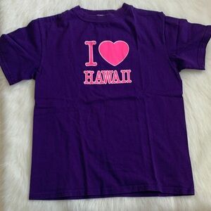Vibrant Purple Kids Tee with Pink 'I Love Hawaii' Print